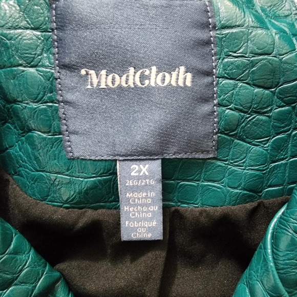 Modcloth Women's Crocodile Rock Faux Leather Moto Jacket Size 2X Green - Picture 13 of 14